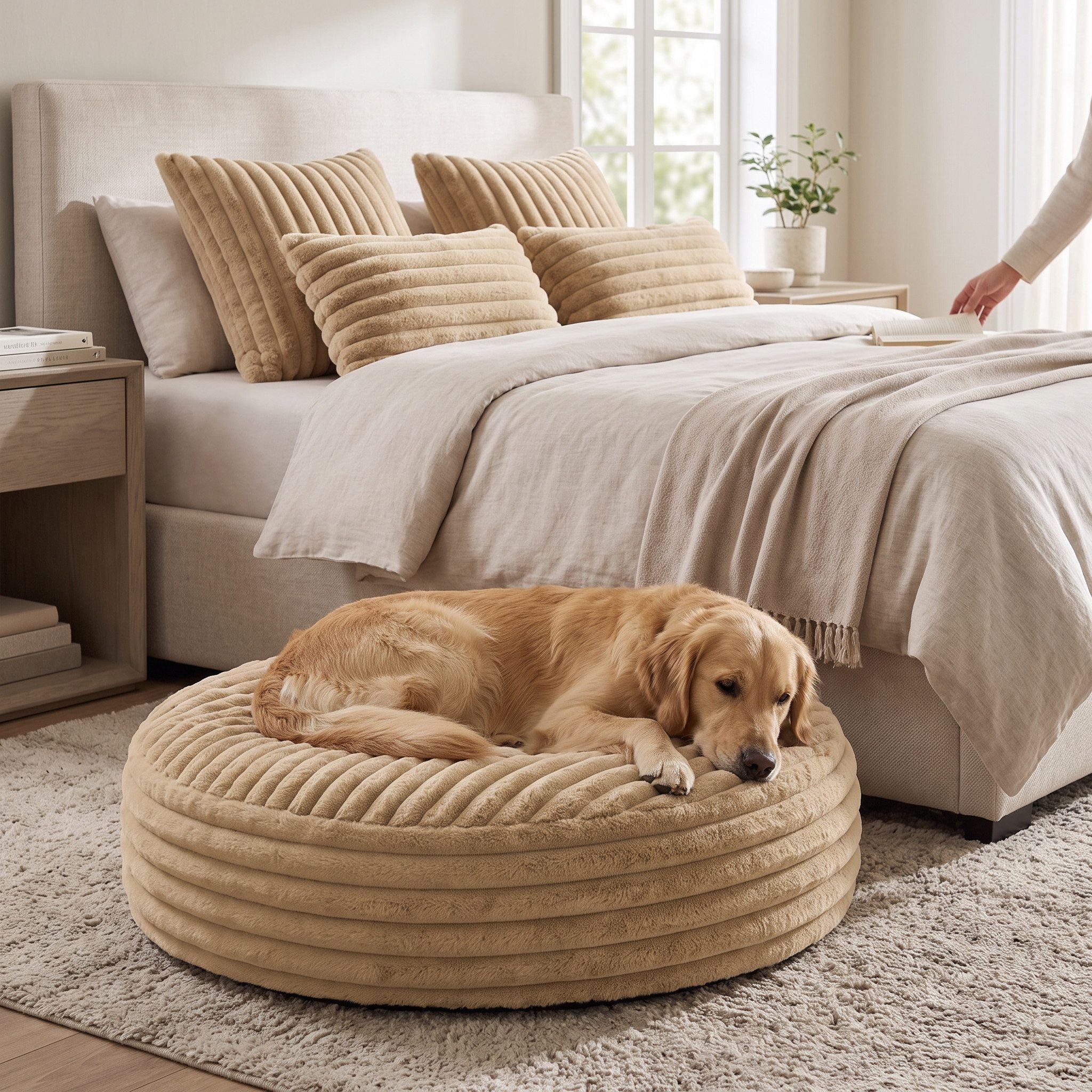 Pies na okrągłym pluszowym legowisku, asortyment PETS